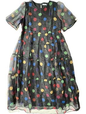 Little Party Dress large black sheer polka dot tiered maxi dress AUS 12 US 8